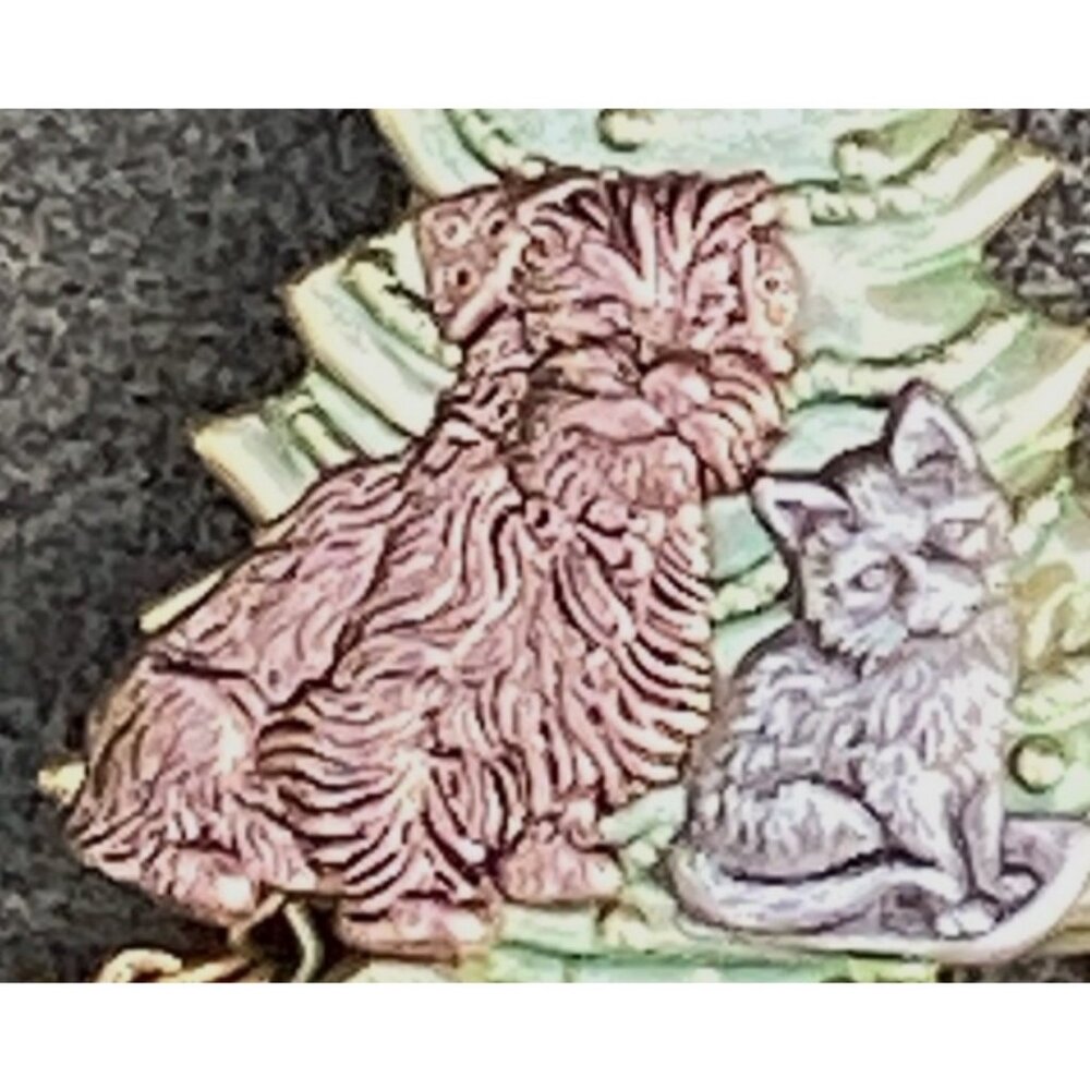 Gold Tone Christmas Tree Brooch Dog Cat Rhinestones Christmas Love - Picture 2 of 3